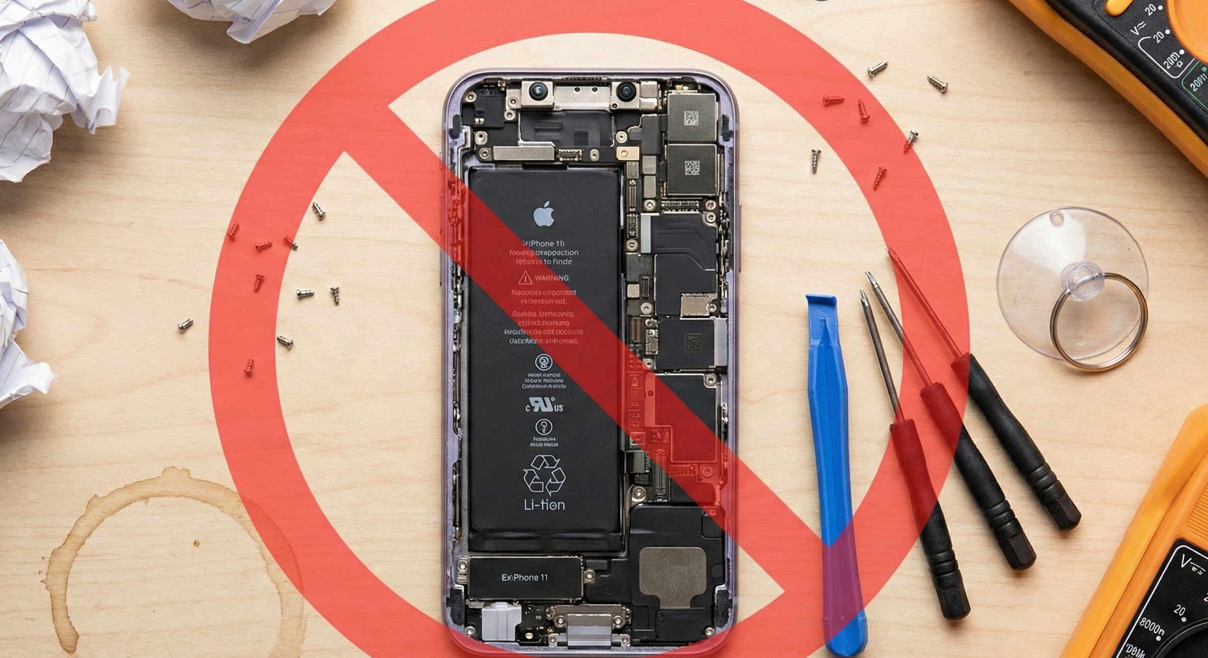 iPhoneの再起動ループ時にやってはいけないNG行動の警告イメージ