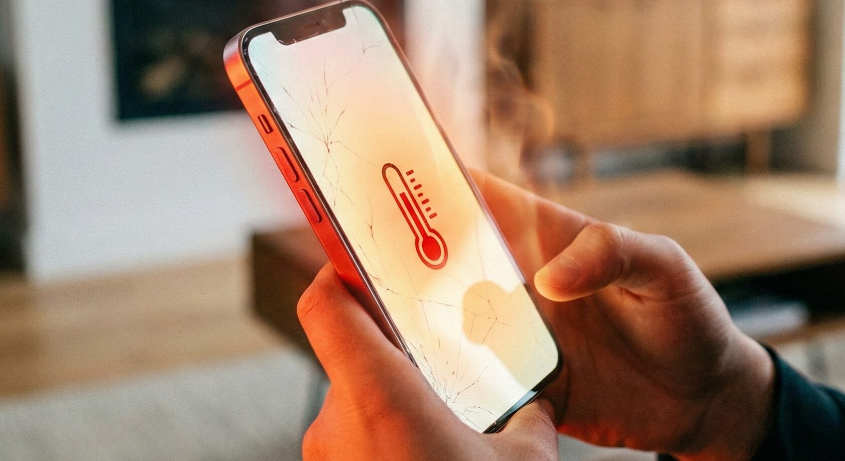 iPhoneが発熱して心配そうに持っている様子